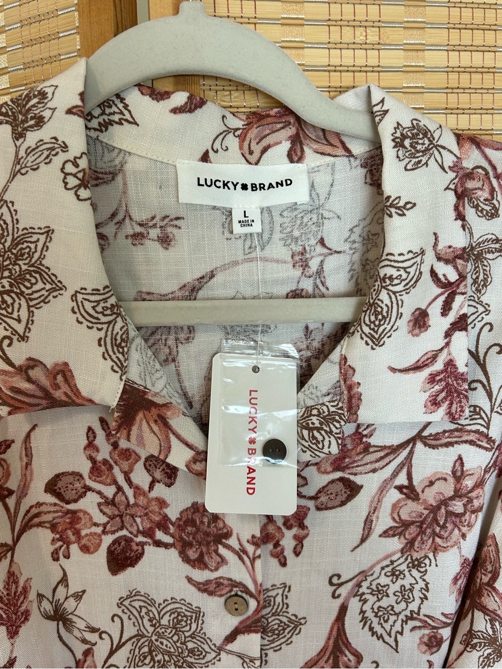 NWT Lucky Brand Floral Button-Front Midi Dress in Cream and Brown - Picture 3 of 10